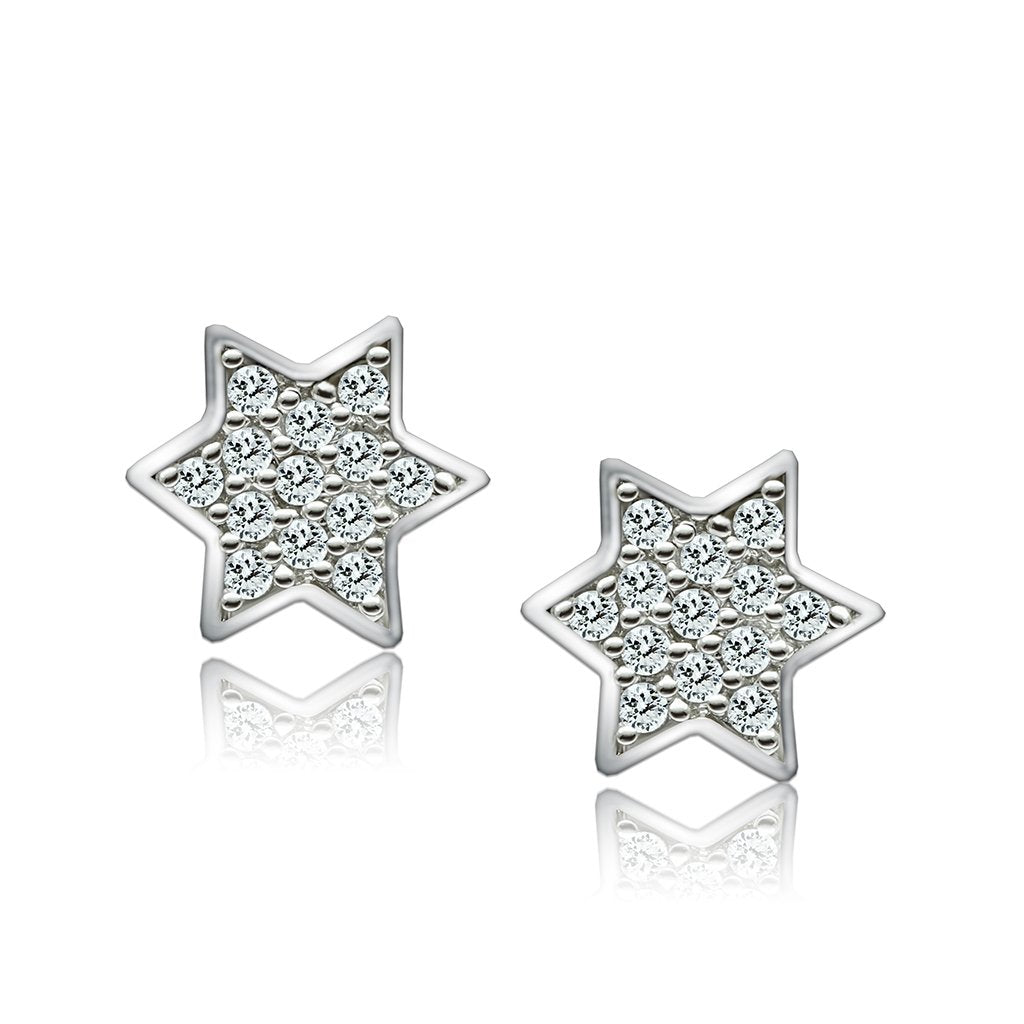 JCE092 Rhodium Brass Earrings with AAA Grade CZ in Clear