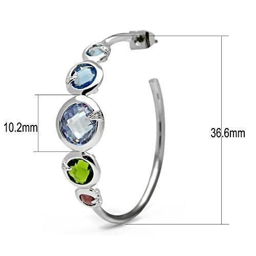 JCE098 Rhodium Brass Earrings with AAA Grade CZ in Multi Color