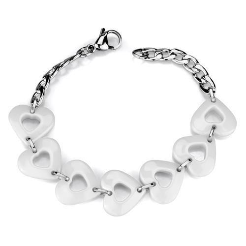 JCE1006 High polished (no plating) Stainless Steel Bracelet with Ceramic in White