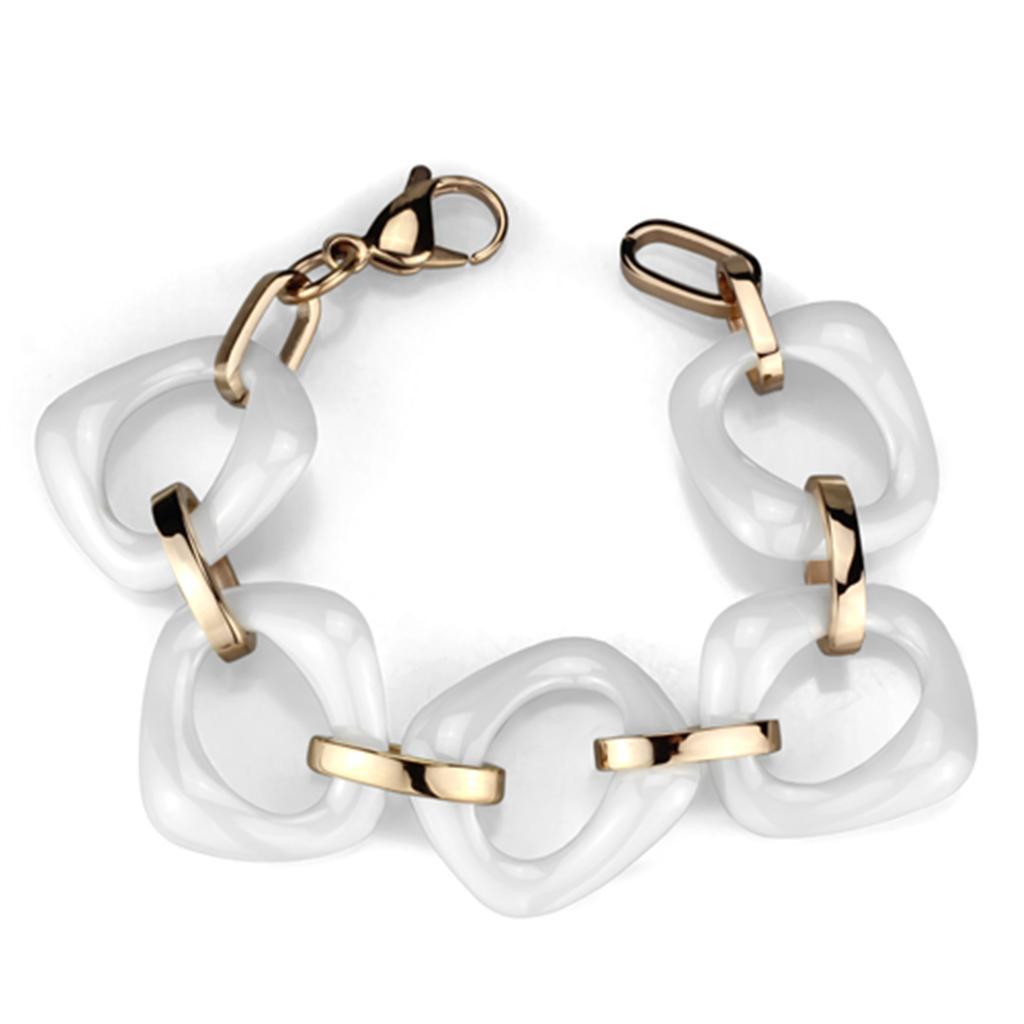 JCE1010 IP Rose Gold(Ion Plating) Stainless Steel Bracelet with Ceramic in White