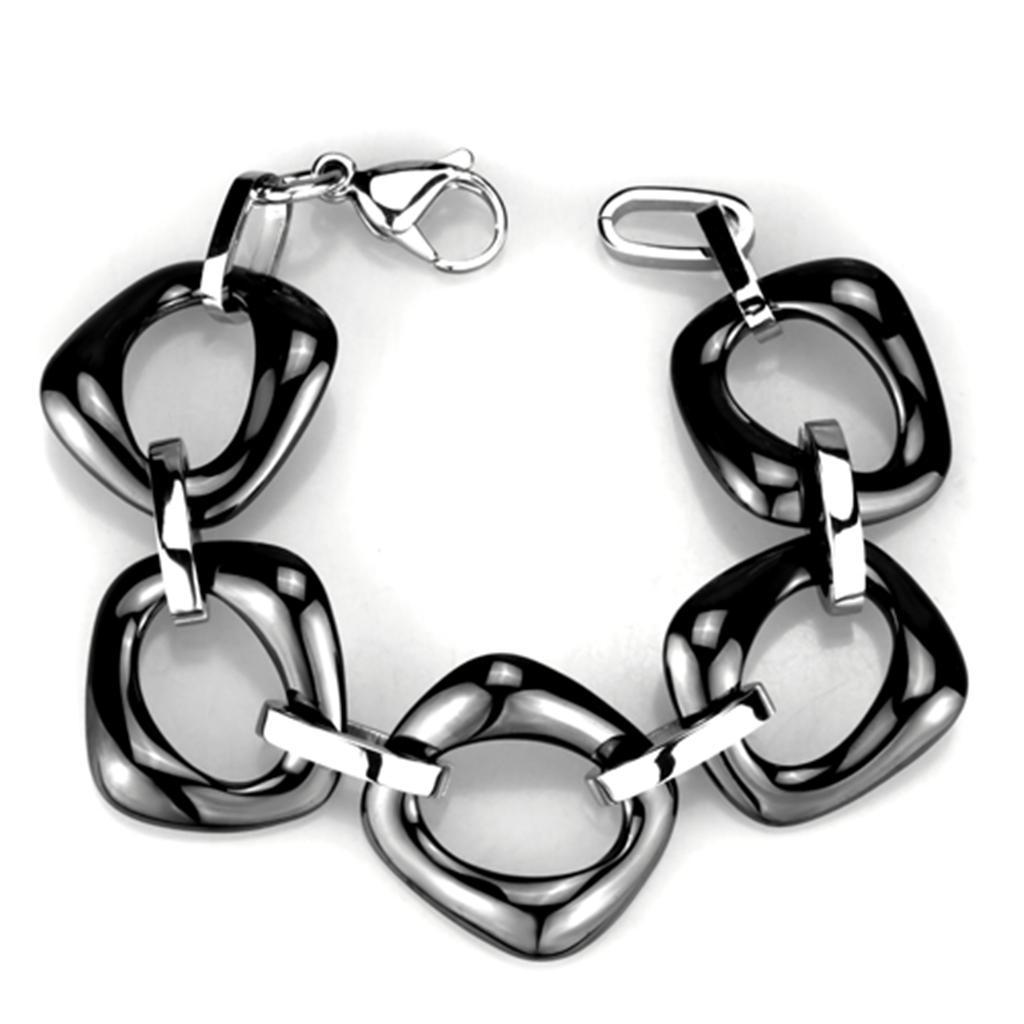JCE1013 High polished (no plating) Stainless Steel Bracelet with Ceramic in Jet