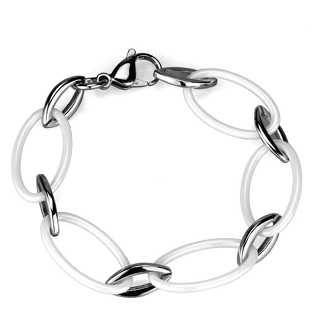 JCE1014 High polished (no plating) Stainless Steel Bracelet with Ceramic in White