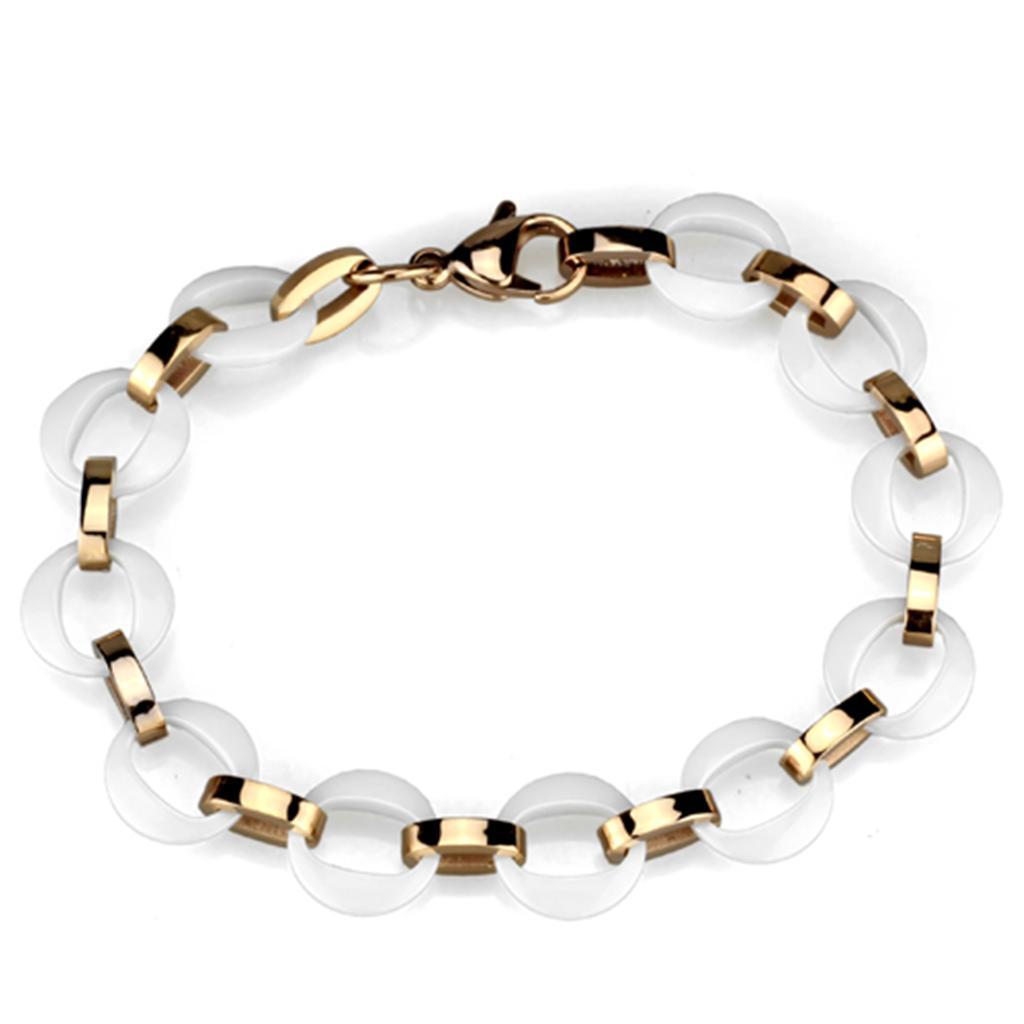 JCE1015 IP Rose Gold(Ion Plating) Stainless Steel Bracelet with Ceramic in White