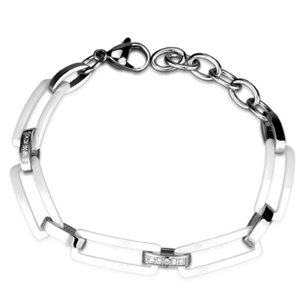JCE1016 High polished (no plating) Stainless Steel Bracelet with Ceramic in White