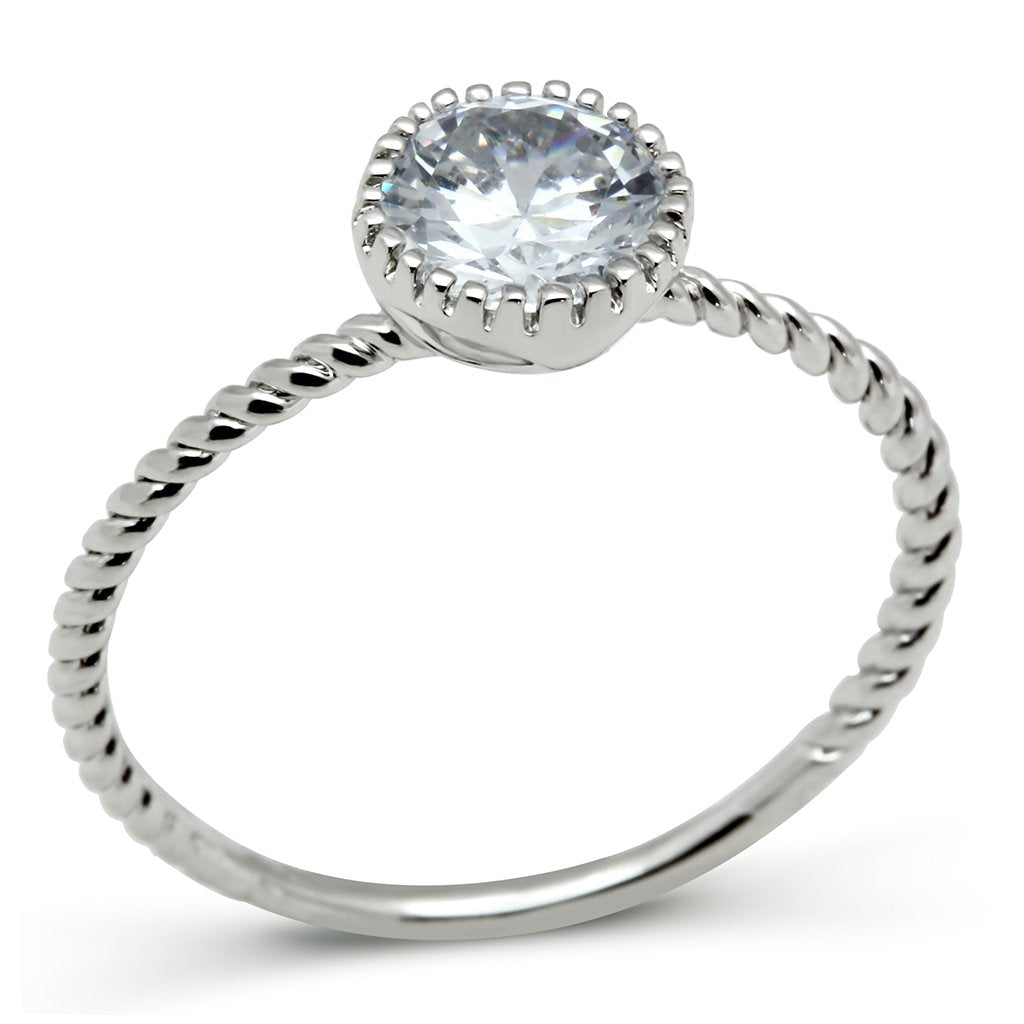 JCE2108 Rhodium Brass Ring with AAA Grade CZ  in Clear