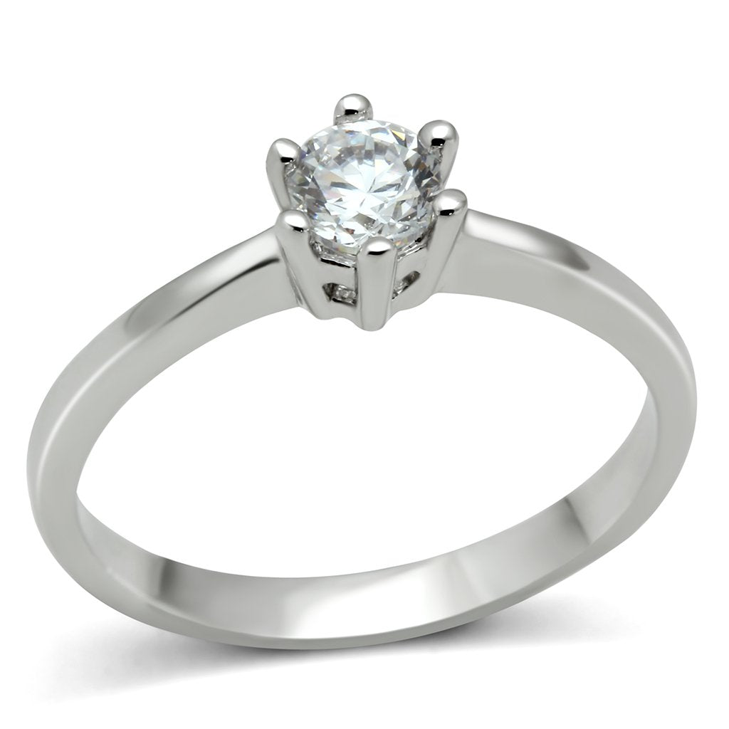 JCE109 Rhodium Brass Ring with AAA Grade CZ  in Clear