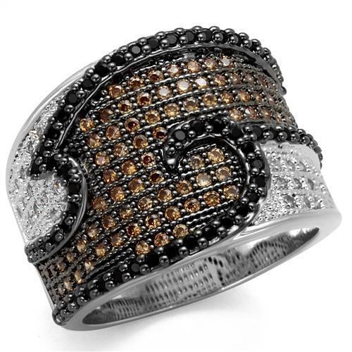 JCE1091 Rhodium + Ruthenium Brass Ring with AAA Grade CZ  in Multi Color