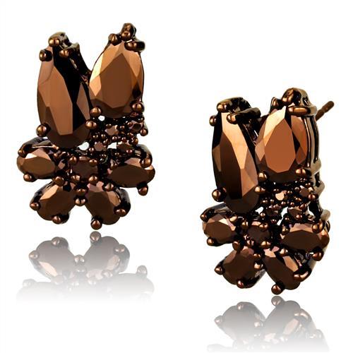JCE1107 IP Coffee light Brass Earrings with AAA Grade CZ in Light Coffee
