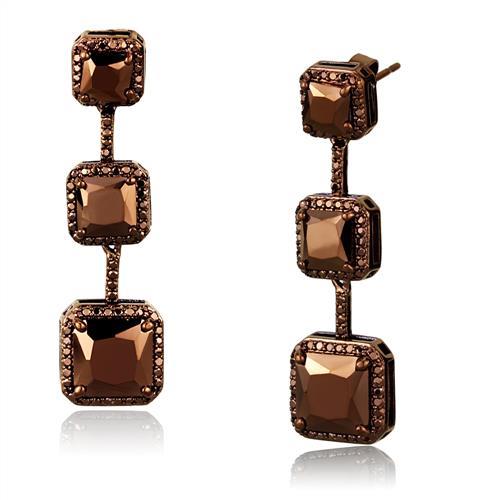 JCE1108 IP Coffee light Brass Earrings with AAA Grade CZ in Light Coffee