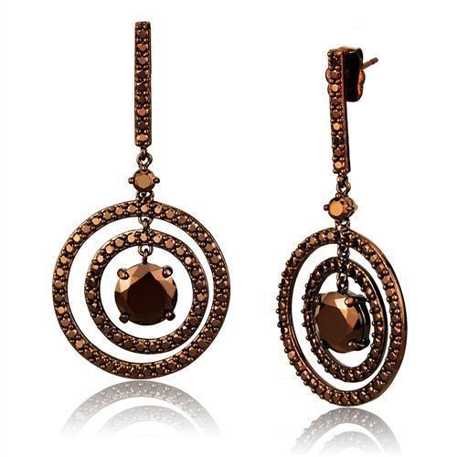 JCE1109 IP Coffee light Brass Earrings with AAA Grade CZ in Light Coffee