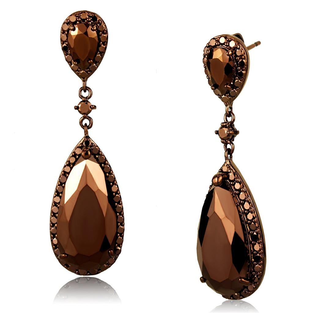 JCE1110 IP Coffee light Brass Earrings with AAA Grade CZ in Light Coffee