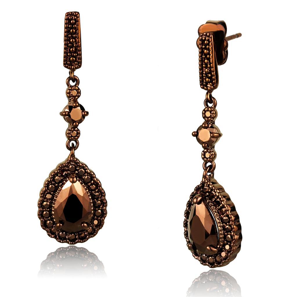 JCE1111 IP Coffee light Brass Earrings with AAA Grade CZ in Light Coffee