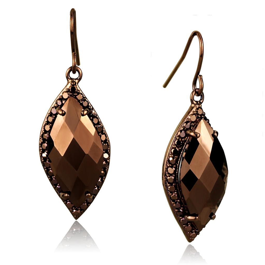 JCE1112 IP Coffee light Brass Earrings with AAA Grade CZ in Light Coffee