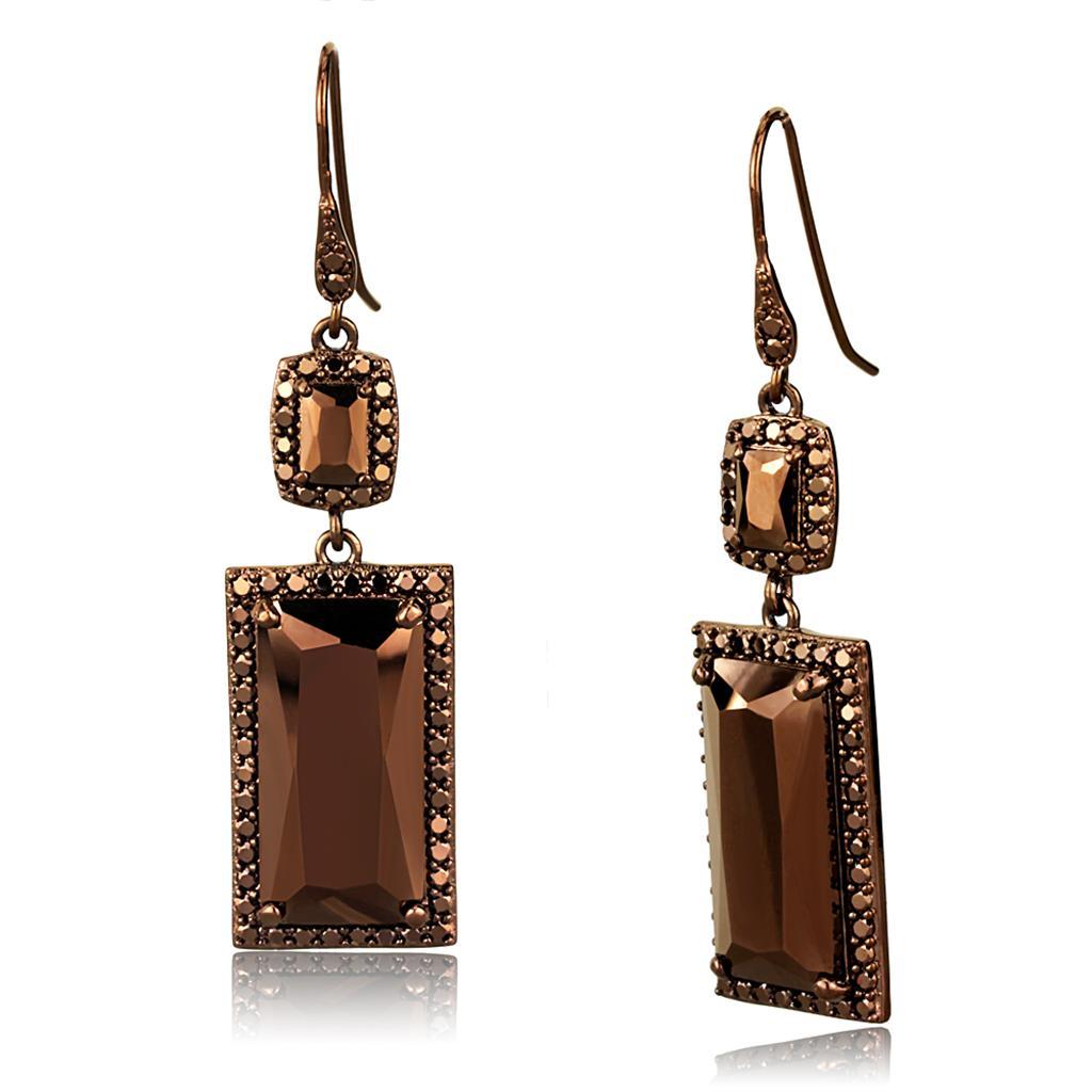 JCE1113 IP Coffee light Brass Earrings with AAA Grade CZ in Light Coffee