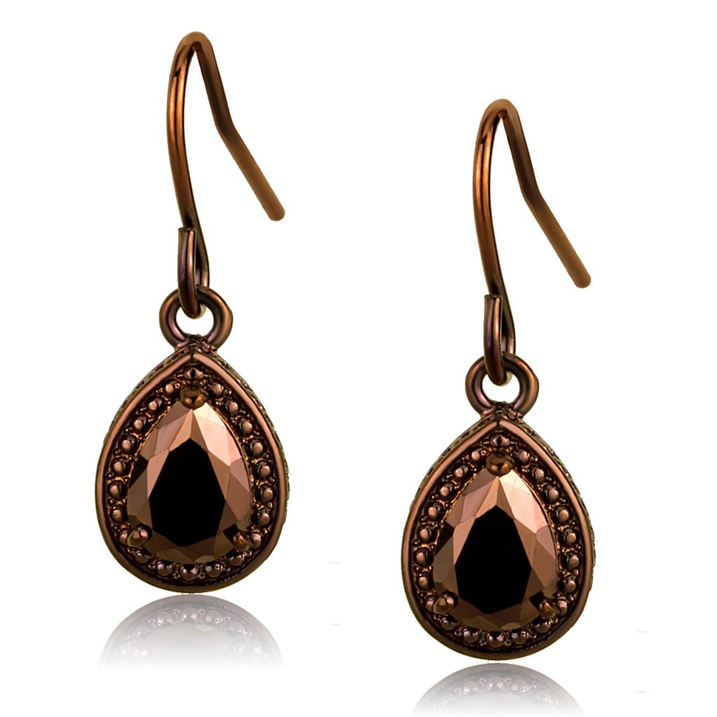 JCE1114 IP Coffee light Brass Earrings with AAA Grade CZ in Light Coffee
