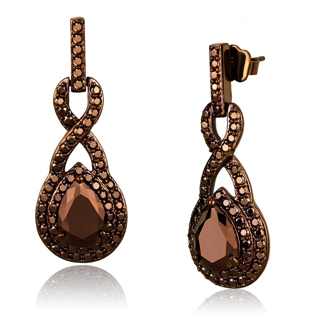 JCE1115 IP Coffee light Brass Earrings with AAA Grade CZ in Light Coffee