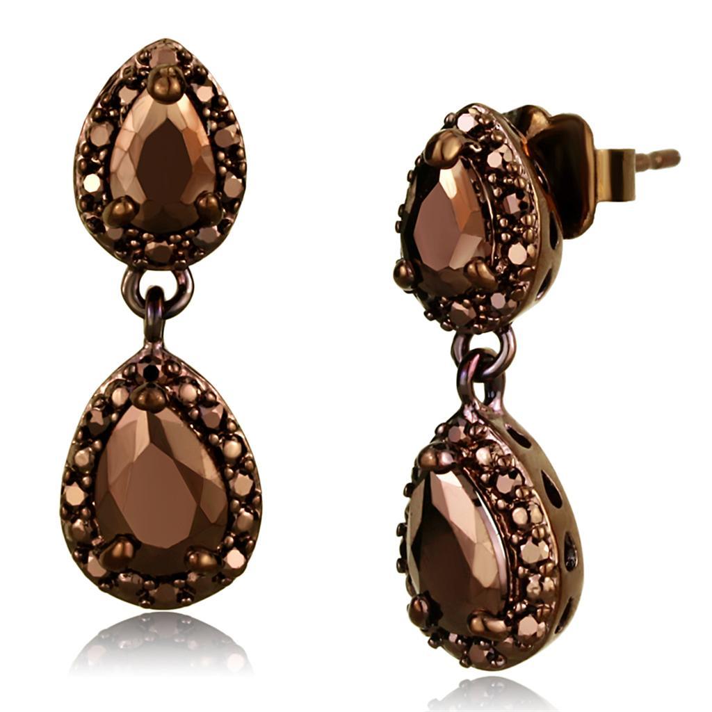 JCE1117 IP Coffee light Brass Earrings with AAA Grade CZ in Light Coffee