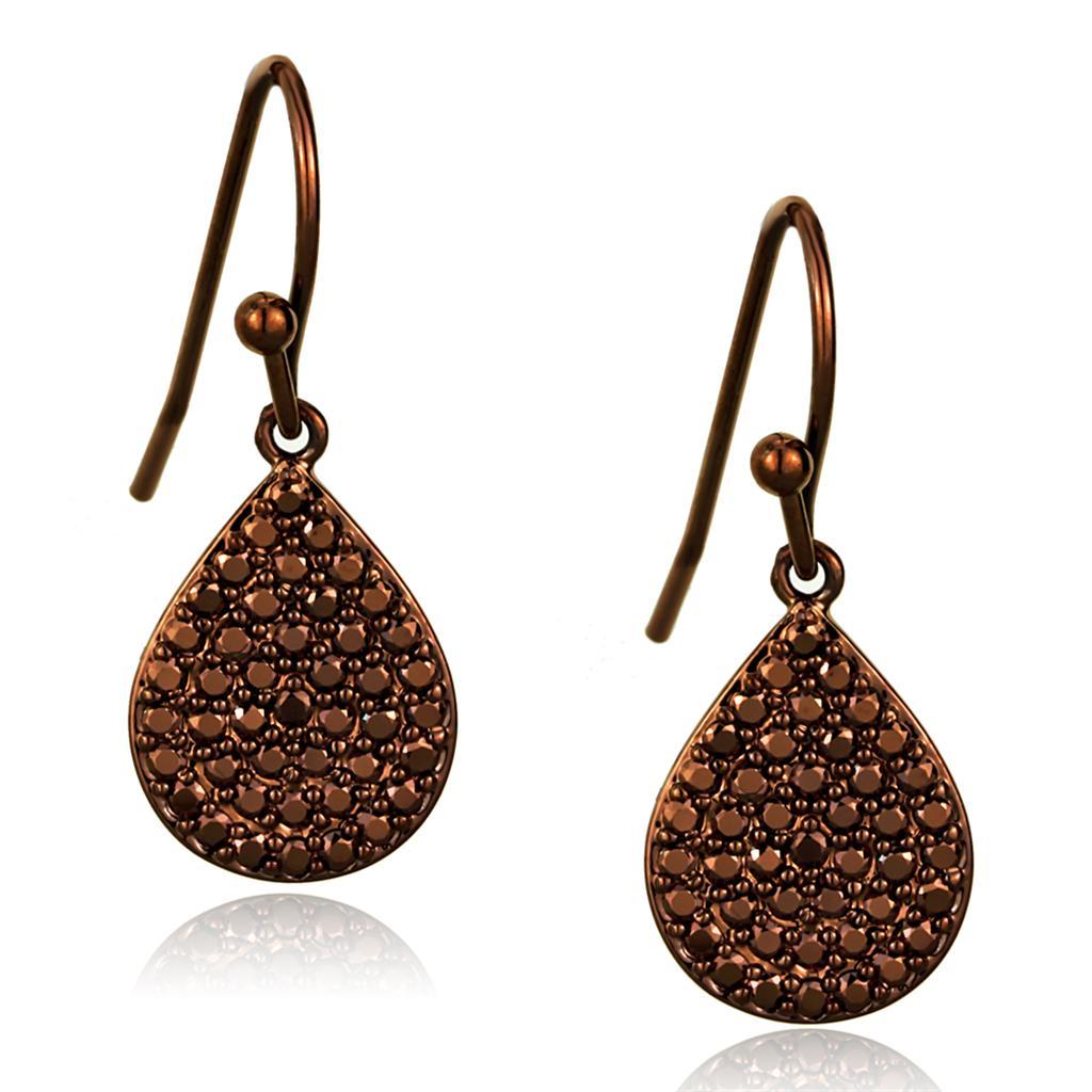 JCE1118 IP Coffee light Brass Earrings with AAA Grade CZ in Light Coffee