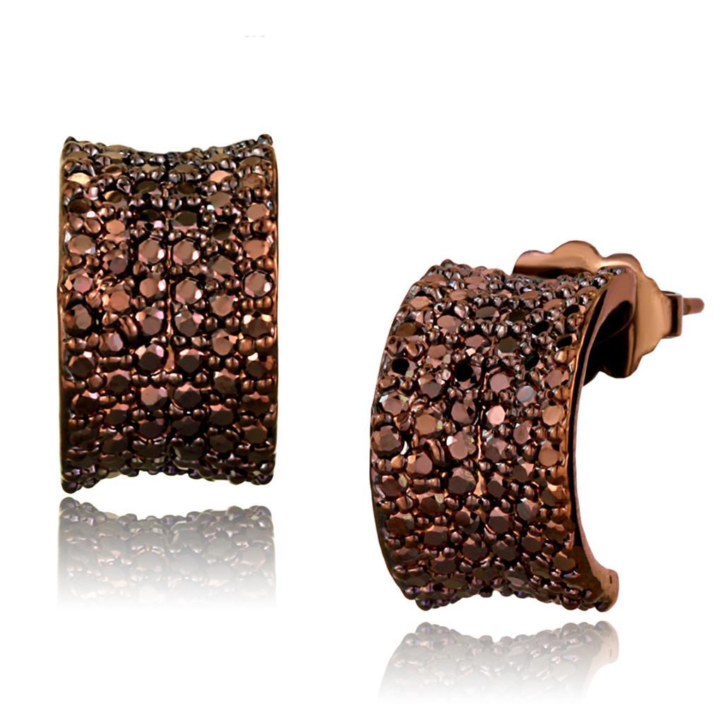 JCE1119 IP Coffee light Brass Earrings with AAA Grade CZ in Light Coffee