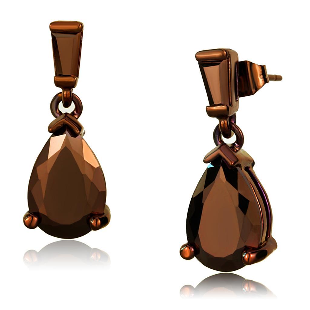JCE1120 IP Coffee light Brass Earrings with AAA Grade CZ in Light Coffee