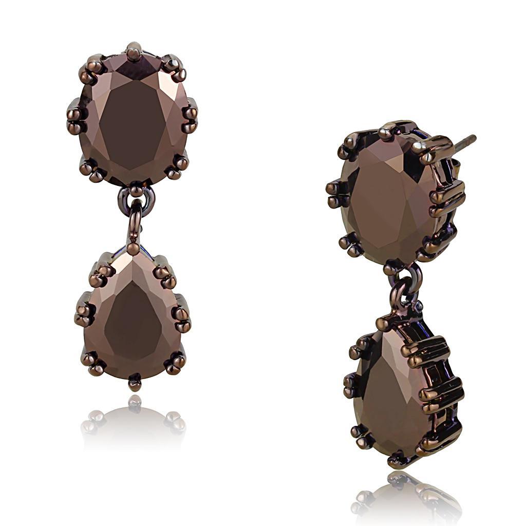 JCE1121 IP Coffee light Brass Earrings with AAA Grade CZ in Light Coffee