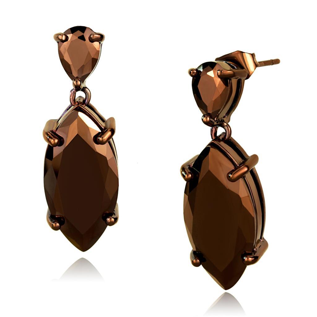 JCE1123 IP Coffee light Brass Earrings with AAA Grade CZ in Light Coffee-Default Title