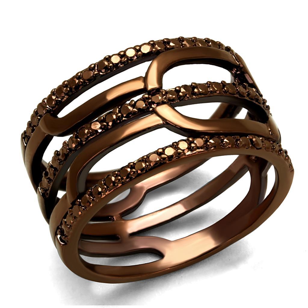 JCE1126 IP Coffee light Brass Ring with AAA Grade CZ  in Light Coffee