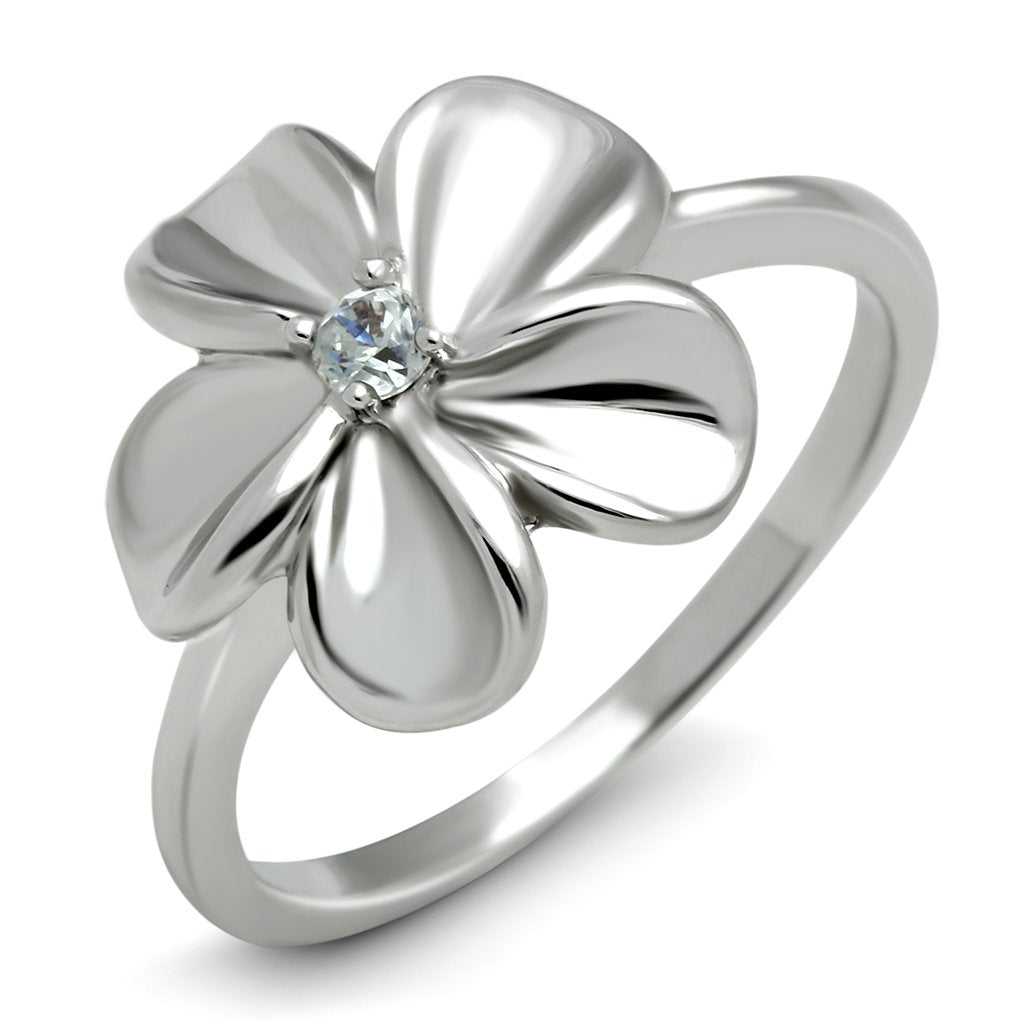 JCE113 Rhodium Brass Ring with AAA Grade CZ  in Clear