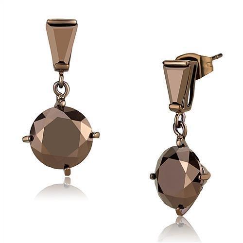 JCE1133 IP Coffee light Brass Earrings with AAA Grade CZ in Light Coffee