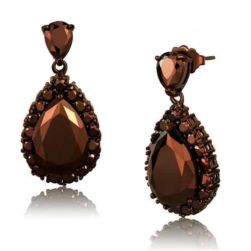 JCE1134 IP Coffee light Brass Earrings with AAA Grade CZ in Light Coffee