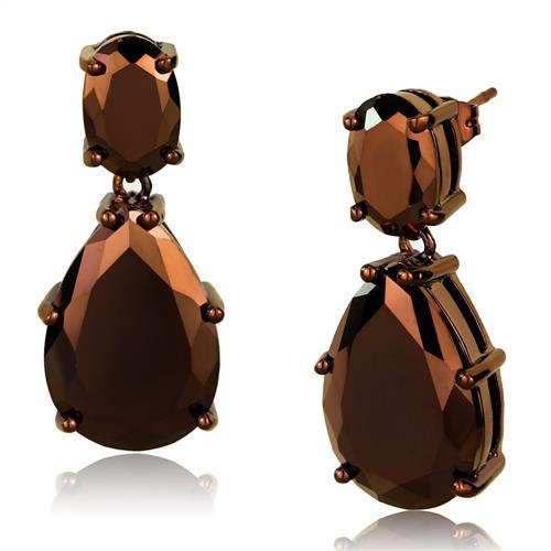 JCE1135 IP Coffee light Brass Earrings with AAA Grade CZ in Light Coffee