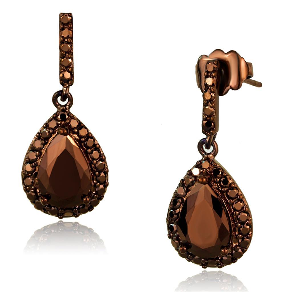 JCE1136 IP Coffee light Brass Earrings with AAA Grade CZ in Light Coffee