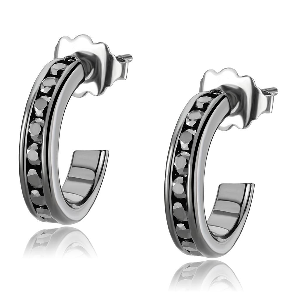 JCE1141 IP Light Black (IP Gun) Brass Earrings with Top Grade Crystal in Light Gray
