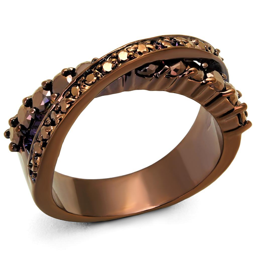 JCE1155 IP Coffee light Brass Ring with AAA Grade CZ  in Light Coffee