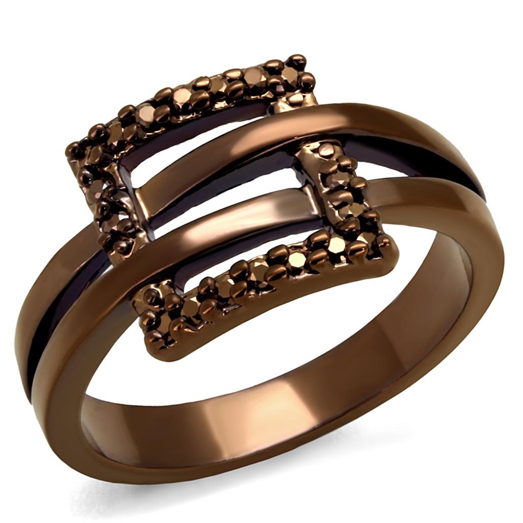 JCE1156 IP Coffee light Brass Ring with AAA Grade CZ  in Light Coffee