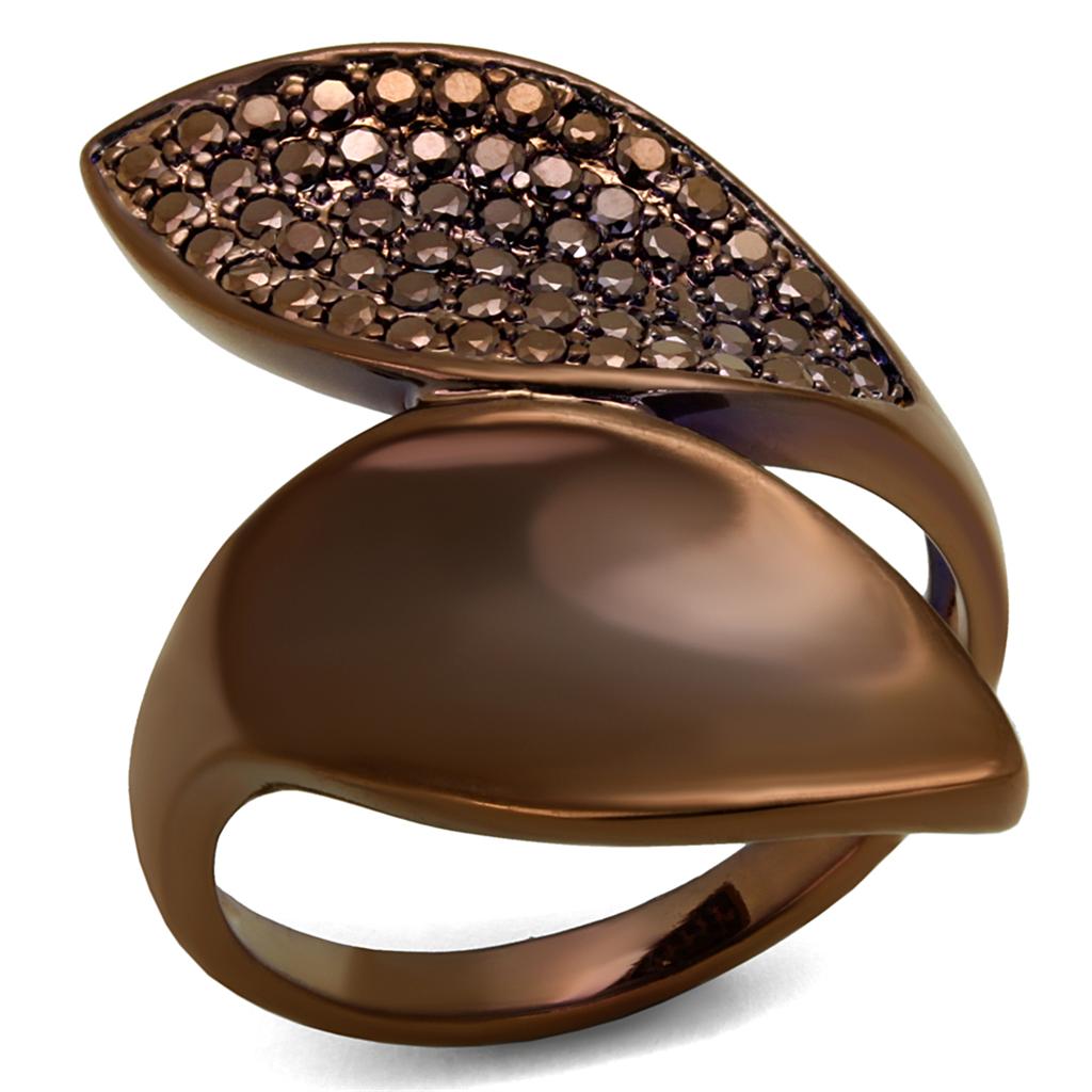 JCE1157 IP Coffee light Brass Ring with AAA Grade CZ  in Light Coffee