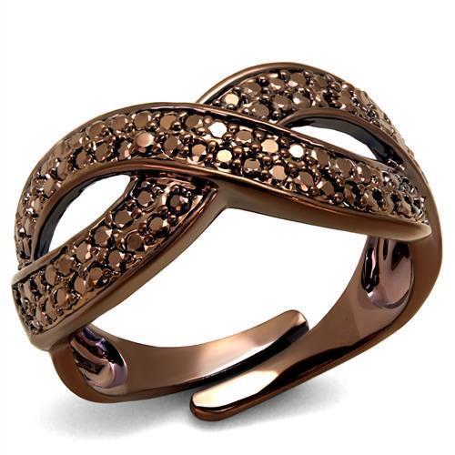 JCE1179 IP Coffee light Brass Ring with AAA Grade CZ  in Light Coffee