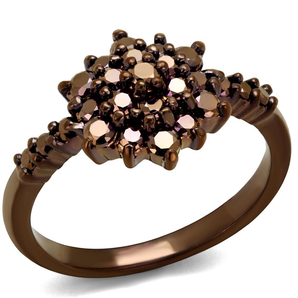 JCE1188 IP Coffee light Brass Ring with AAA Grade CZ  in Light Coffee