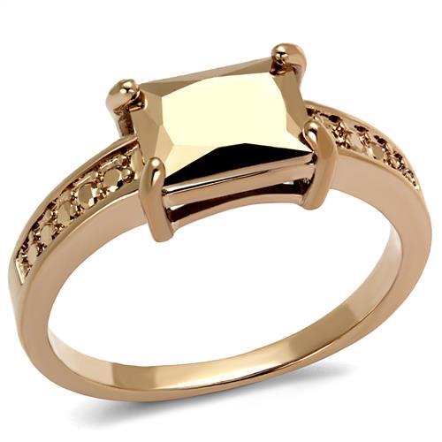 JCE1197 IP Rose Gold(Ion Plating) Brass Ring with AAA Grade CZ  in Metallic Light Gold