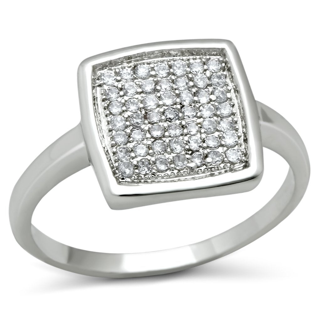 JCE120 Rhodium Brass Ring with AAA Grade CZ  in Clear