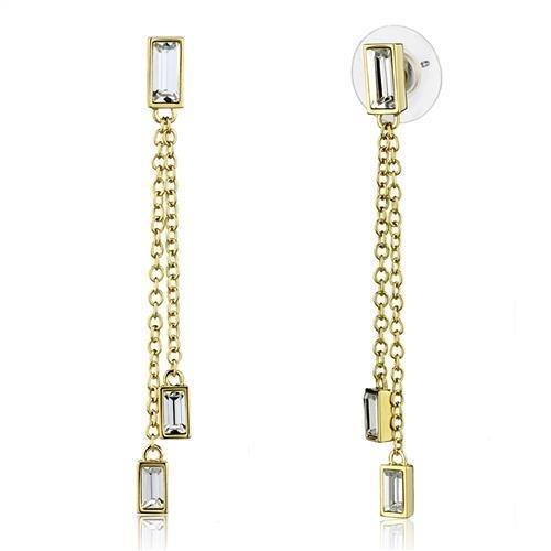 JCE1202 Gold Brass Earrings with Top Grade Crystal in Clear