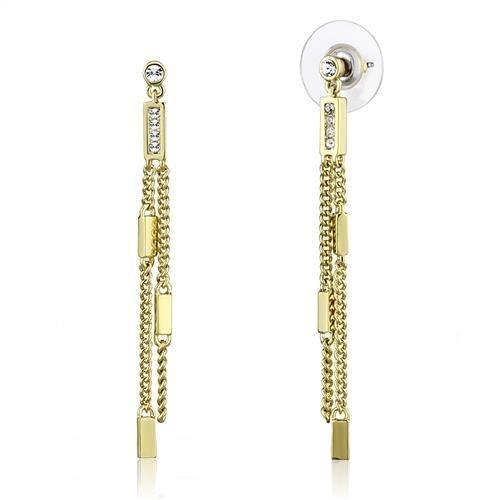 JCE1203 Gold Brass Earrings with Top Grade Crystal in Clear