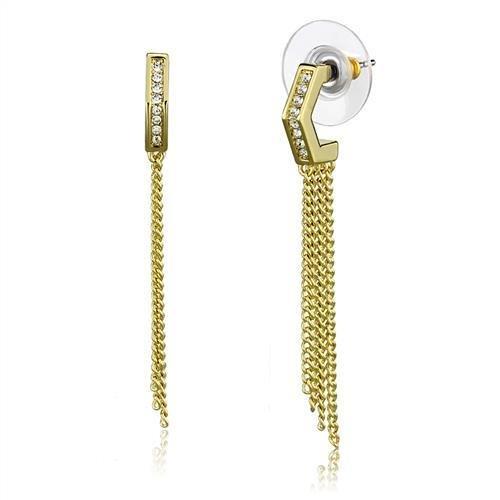 JCE1204 Gold Brass Earrings with Top Grade Crystal in Clear