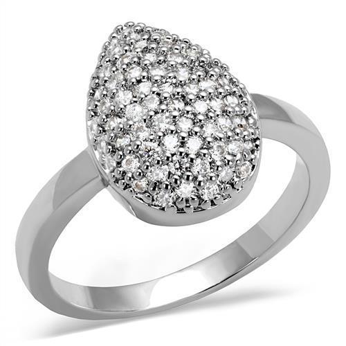JCE1211 Rhodium Brass Ring with AAA Grade CZ  in Clear