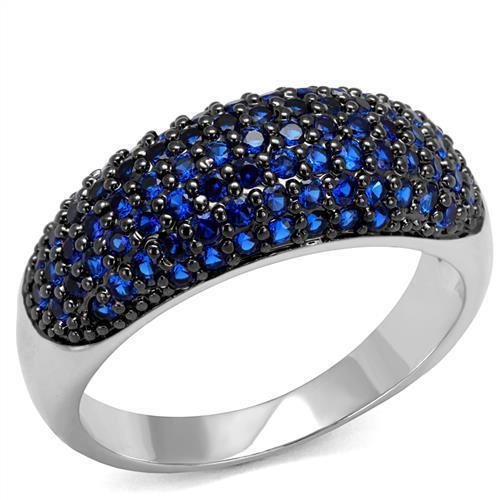 JCE1212 Rhodium + Ruthenium Brass Ring with AAA Grade CZ  in London Blue