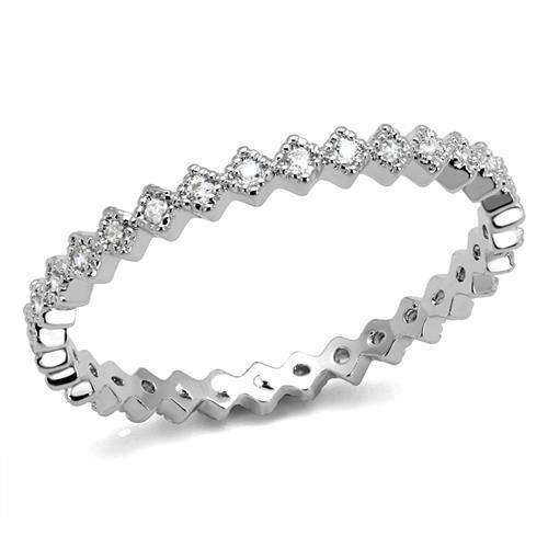 JCE1238 Rhodium Brass Ring with AAA Grade CZ  in Clear
