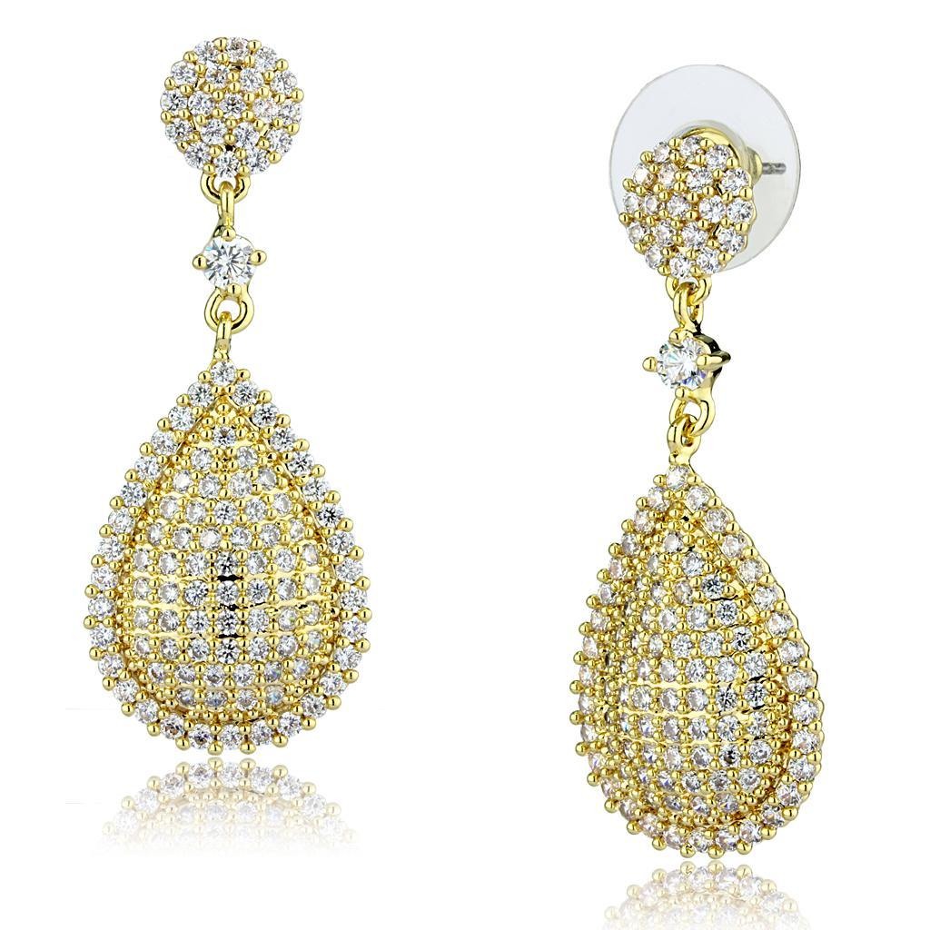JCE1259 Gold Brass Earrings with AAA Grade CZ in Clear
