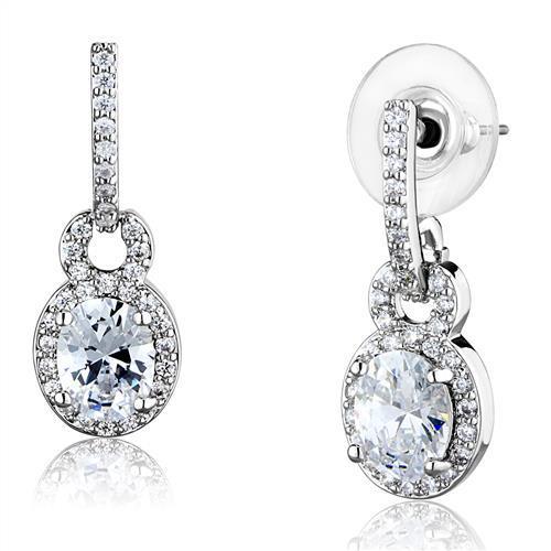 JCE1276 Rhodium Brass Earrings with AAA Grade CZ in Clear