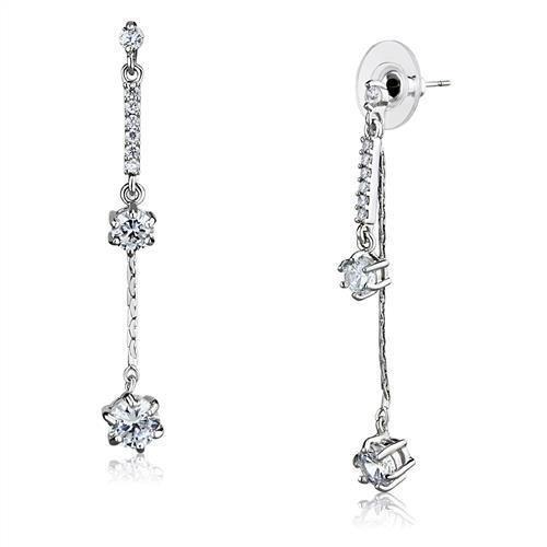 JCE1277 Rhodium Brass Earrings with AAA Grade CZ in Clear