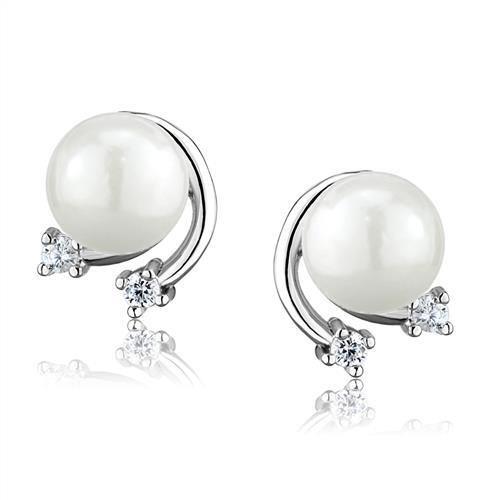 JCE1279 Rhodium Brass Earrings with Synthetic Pearl in White